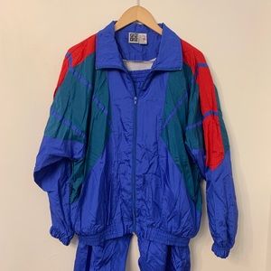 2 piece  blue, red and green windbreaker 1x